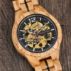 Olive wood openwork mechanical watch
