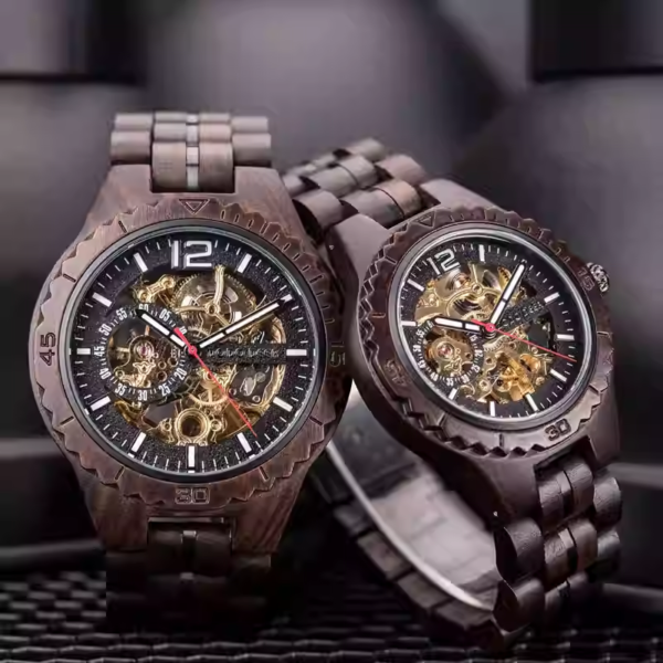 Wooden openwork mechanical fashion watch