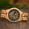 Olive wood openwork mechanical watch